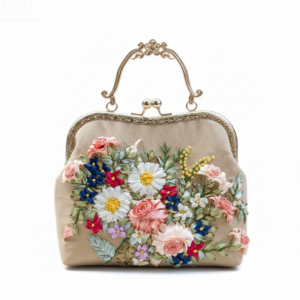 Vintage Floral Embroidered Handbag – Elegant Retro Purse with Metal Frame